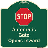 Stop, Automatic Gate, Opens Inward With Symbol
