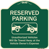 Reserved Parking Unauthorized Vehicles Will Be Towed Away At Owner Expense With Graphic