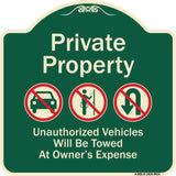 Private Property Unauthorized Vehicles Towed No Cars No Solicitors No Turn Around Symbols