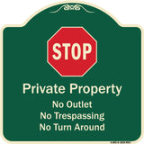 Private Property No Outlet No Trespassing Or Turn Around With Stop Symbol