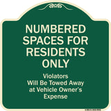 Numbered Spaces Residents Only Violators Will Be Towed Away At Vehicle Owners Expense