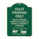 Valet Parking Only Unauthorized Vehicles Towed at Owner Expense with Graphic