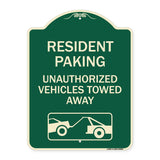 Tow Away Sign Resident Parking - Unauthorized Vehicles Towed Away (With Car Tow Graphic)