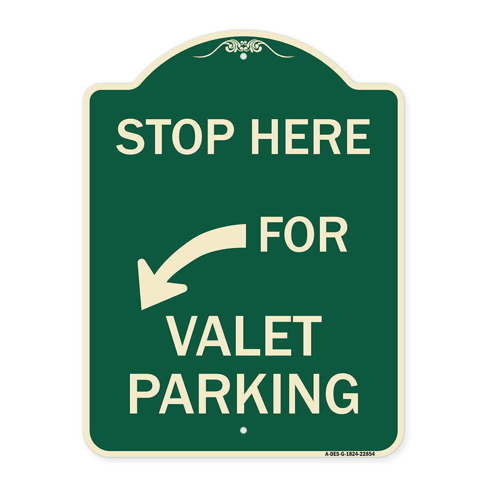 Stop Here for Valet Parking (Left Arrow)