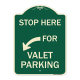 Stop Here for Valet Parking (Left Arrow)
