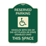 Reserved Parking Vehicles with Dis or Dis Vet Plates or State Disabled Card This Space (With Graphic)