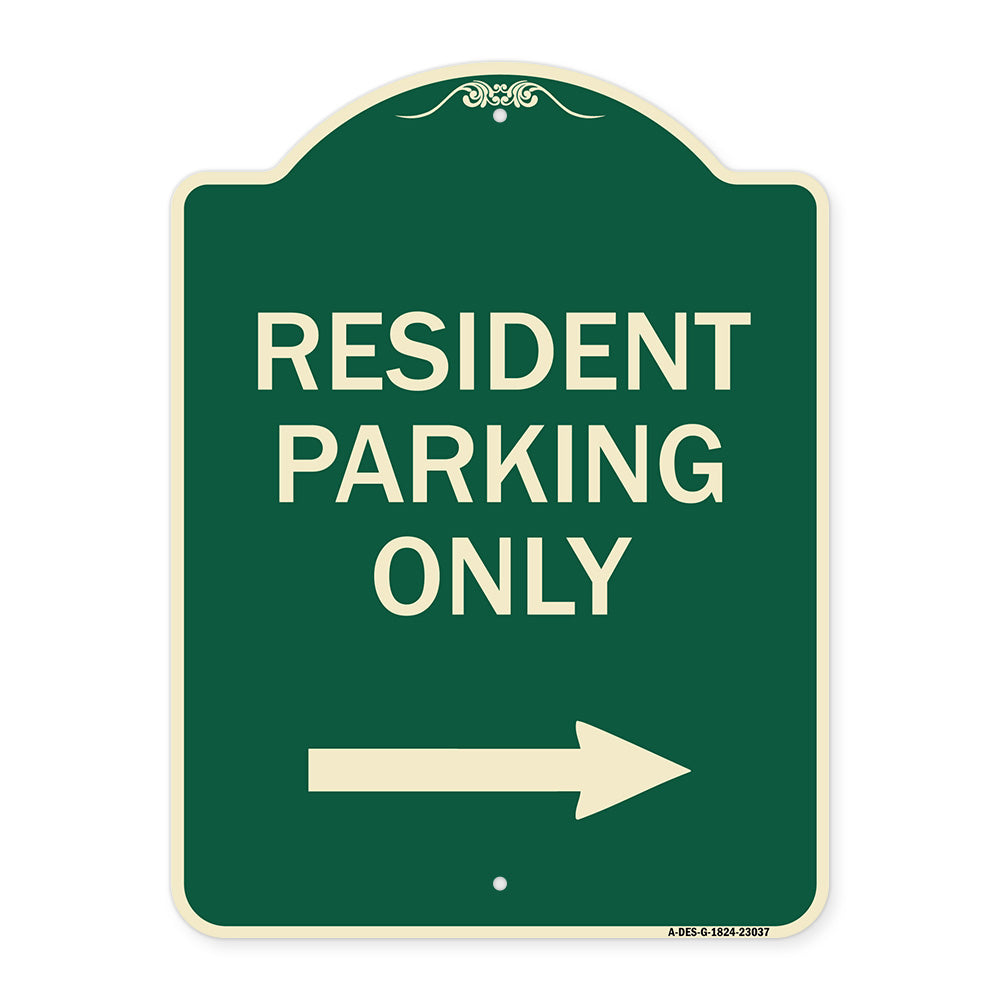 Reserved Parking Sign Resident Parking Only (With Right Arrow)