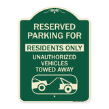 Reserved Parking Sign Reserved Parking for Residents Only Unauthorized Vehicles Towed Away (With Car Tow Graphic)