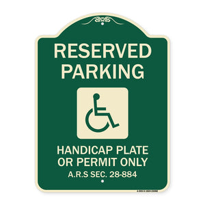 Reserved Parking Handicap Plate or Permit Only A.R.S Sec. 28-884 (Handicapped Symbol)