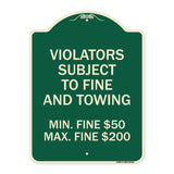 R7-8f Violators Subject to Fine and Towing Min. Fine $50 Max Fine $200