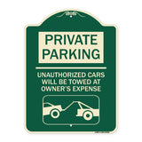 Private Parking - Unauthorized Cars Will Be Towed at Owner's Expense (With Car Towing Graphic)