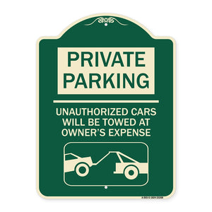Private Parking - Unauthorized Cars Will Be Towed at Owner's Expense (With Car Towing Graphic)