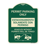 Permit Parking Only - Estacionamiento Solamente Con Permiso. Vehicles Without Permits Will Be Towed (With Car Tow Graphic)