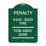 Penalty $100 - $500 Fine Tow Away Zone Virginia Handicap Supplementary Sign