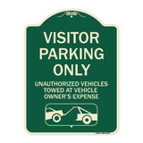Parking Restriction Sign Visitor Parking Only Unauthorized Vehicles Towed at Owner Expense with Graphic