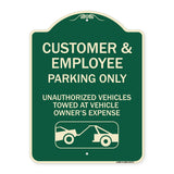 Parking Restriction Sign Customer and Employee Parking Only Unauthorized Vehicles Towed at Owner Expense with Graphic