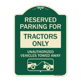 Parking Lot Sign Reserved Parking for Tractors Only Unauthorized Vehicles Towed Away (With Tow Away Graphic)