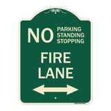 No Parking Standing or Stopping Fire Lane with Bidirectional Arrow