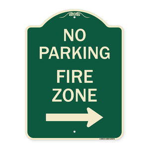 No Parking Sign Fire Zone with Right Arrow