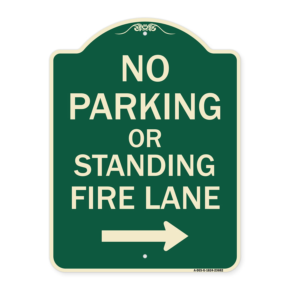 No Parking or Standing Fire Lane (With Right Arrow)