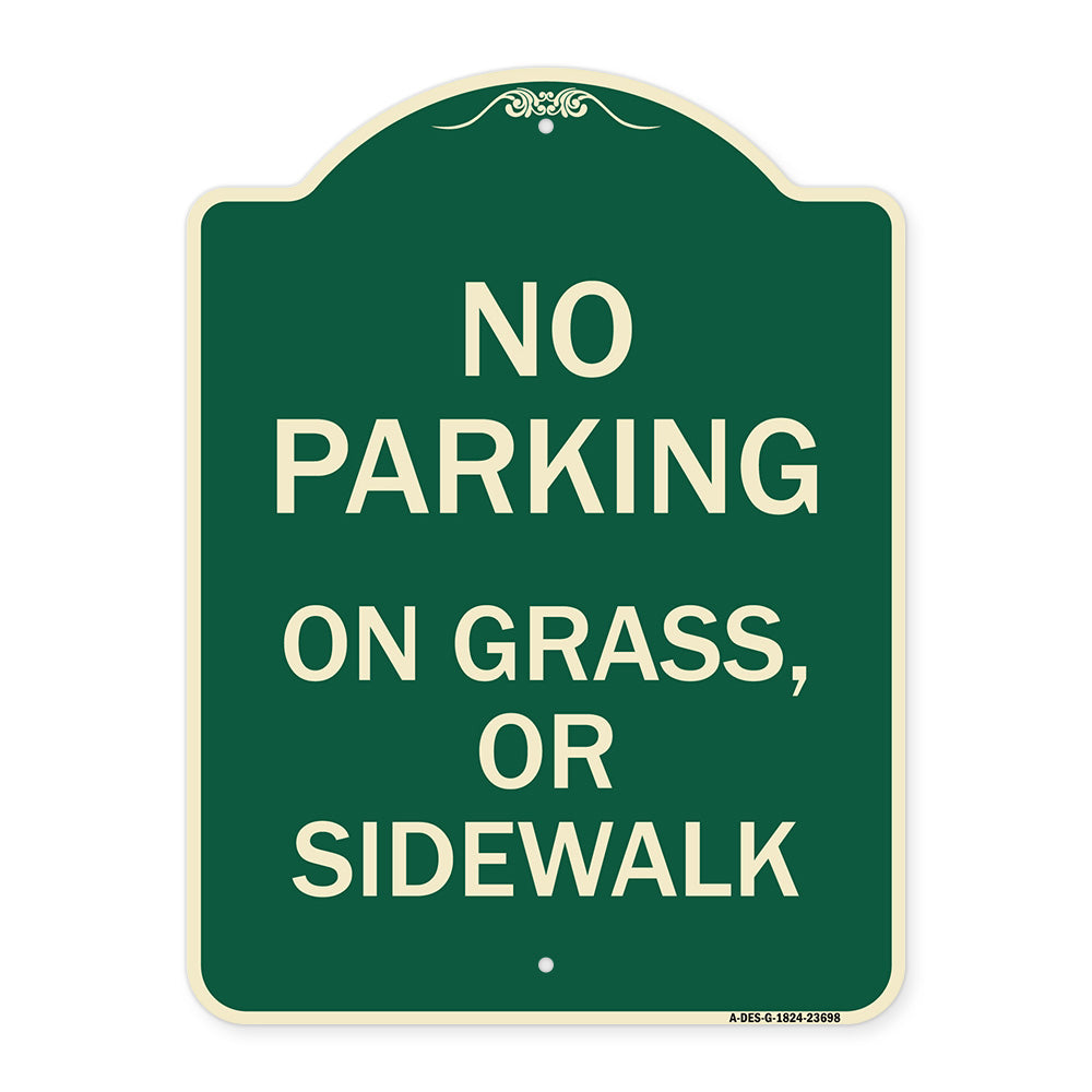 No Parking on Grass or Sidewalk Parking Sign