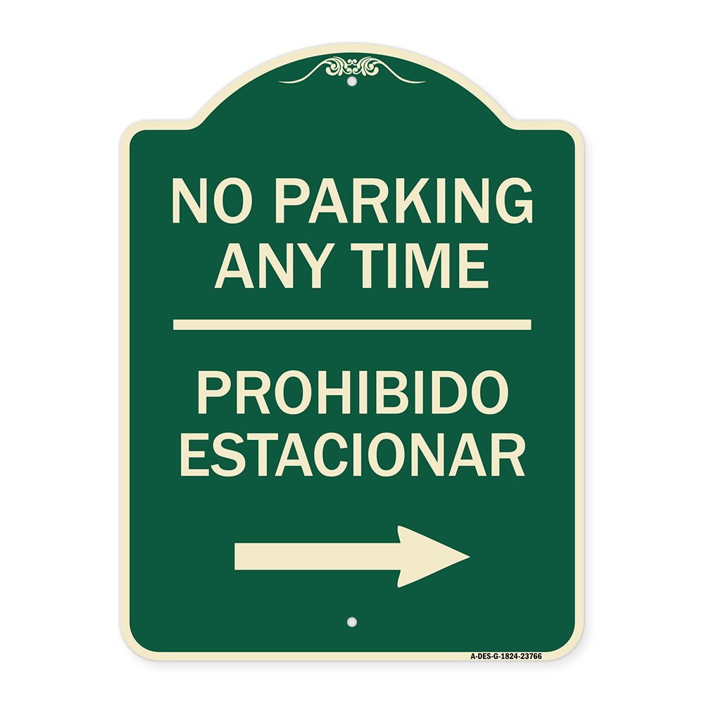 No Parking Anytime Prohibido Estacionar (With Right Arrow)
