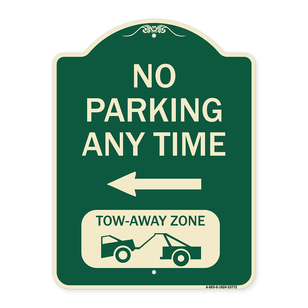 No Parking Anytime Tow-Away Zone with Left Arrow