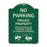 No Parking - Private Property Vehicles Will Be Ticketed Towed at Owner's Expense (With Car Tow Graphic)