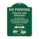 No Parking - Private and Active Driveway Do Not Block Unauthorized Vehicles Will Be Cited and Towed at Owner's Expense