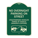 No Overnight Parking on Street Unauthorized Vehicles Towed at Vehicle Owner's Expense (With Car Tow Graphic)