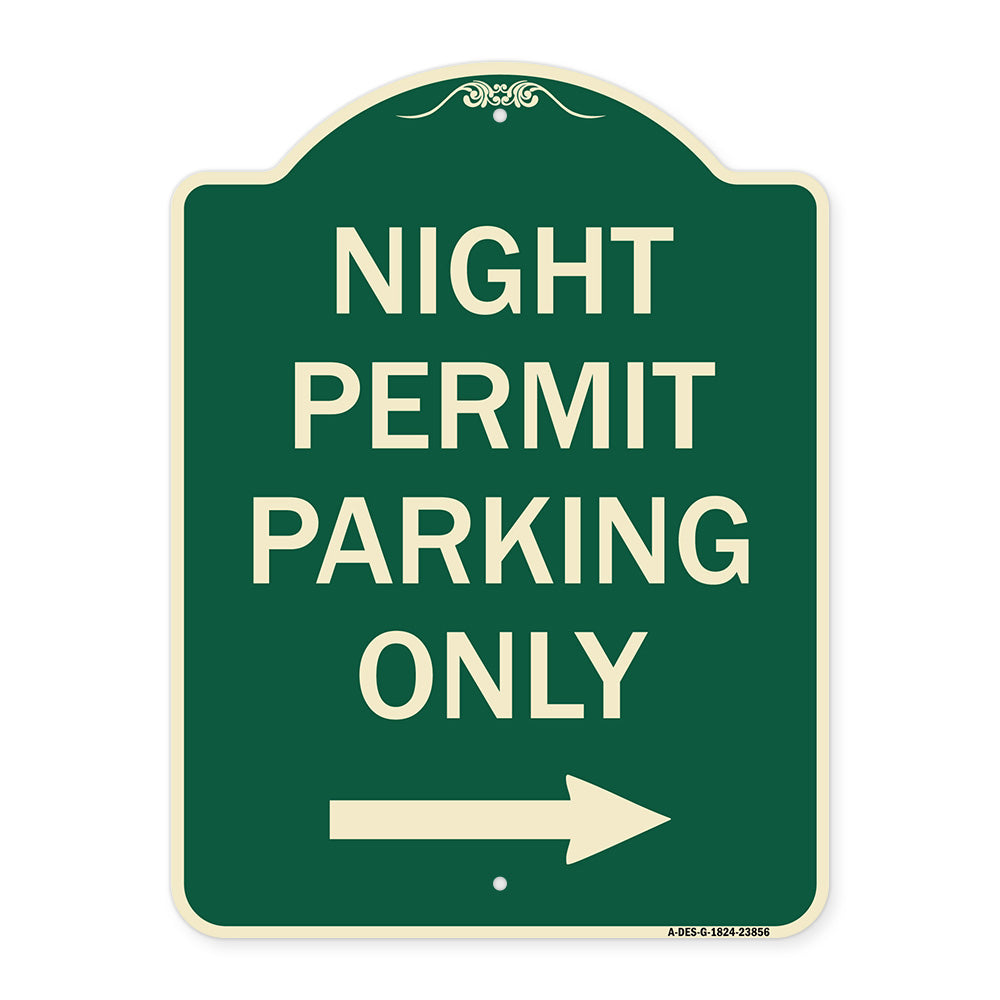 Night Permit Parking Only (With Right Arrow)