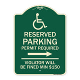 Modern Isa Symbol) Connecticut Reserved Parking Permit Required Violators Will Be Fined Min $150 (With Right Arrow)