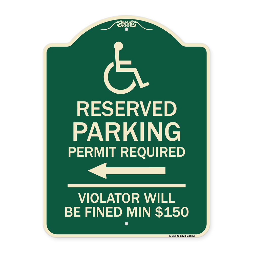 Modern Isa Symbol) Connecticut Reserved Parking Permit Required Violators Will Be Fined Min $150 (With Left Arrow)