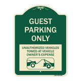 Guest Parking Only Unauthorized Vehicles Towed at Owner Expense with Graphic