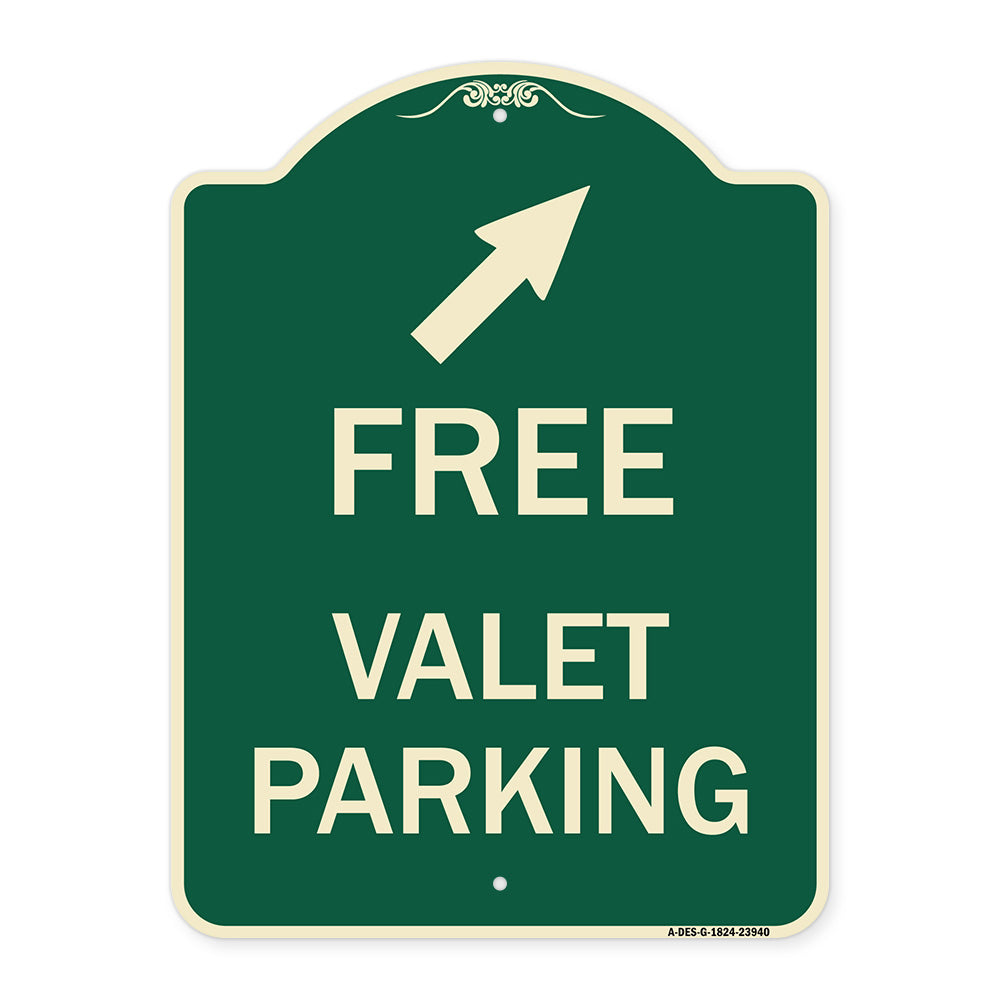 Free Valet Parking with Upper Right Arrow