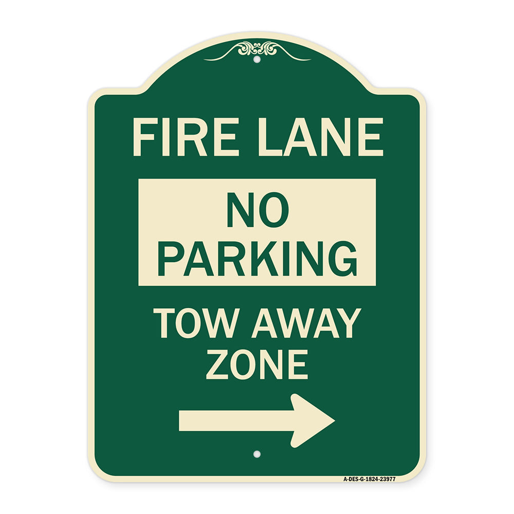 Fire Lane Tow-Away Zone with Right Arrow