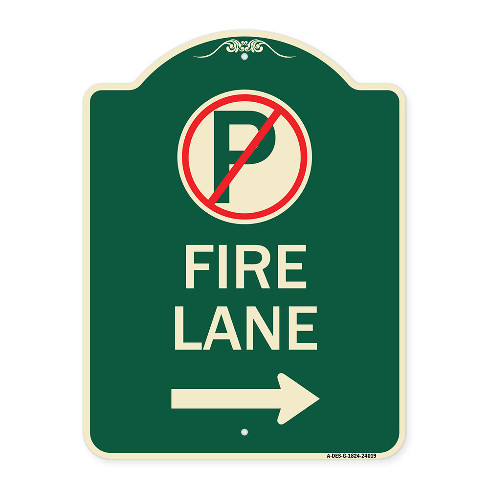 Fire Lane (No Parking Symbol and Right Arrow)