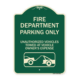Fire Department Parking Only Unauthorized Vehicles Towed at Owner Expense with Graphic