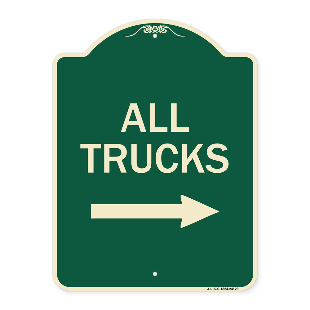 Driveway Sign All Trucks with Right Arrow