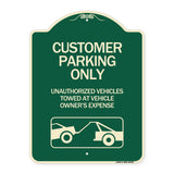 Customer Parking Only Unauthorized Vehicles Towed at Owner Expense with Graphic