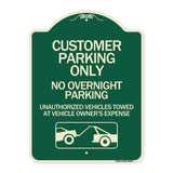 Customer Parking Only No Overnight Parking Unauthorized Vehicles Towed at Owner Expense with Graphic