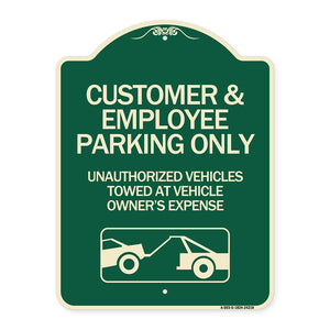 Customer and Employee Parking Only Unauthorized Vehicles Towed at Owner Expense with Graphic