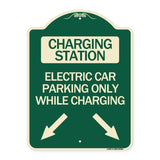 Charging Station Electric Car Parking Only While Charging with Left and Right Down Pointing Arrows