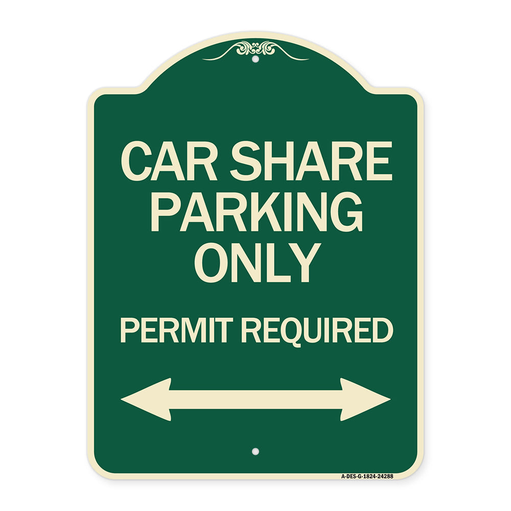 Car Share Parking Only Permit Required with Bidirectional Arrow