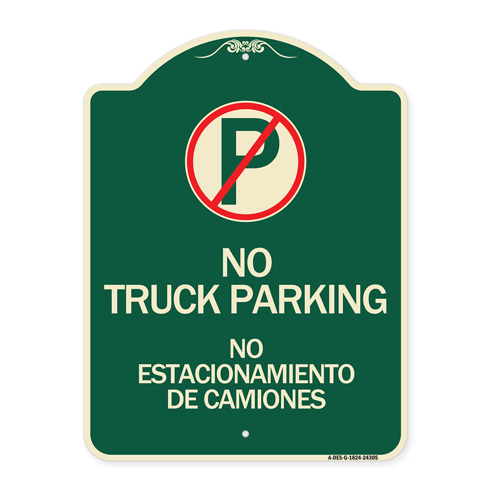 Bilingual No Parking Sign No Truck Parking No Estacionamiento De Camiones (With No Parking Symbol)