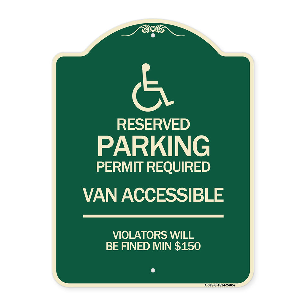 Connecticut Reserved Parking Permit Required Van Accessible Violators Will Be Fined Min $150 with Symbol