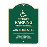 Connecticut Reserved Parking Permit Required Van Accessible Violators Will Be Fined Min $150 with Symbol