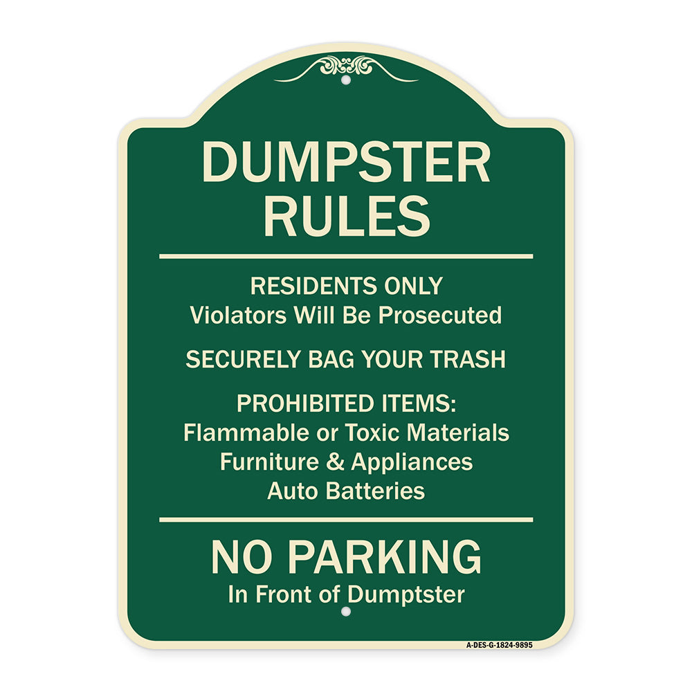 Residents Only Violators Prosecuted Bag Your Trash No Parking In Front Of Dumpster