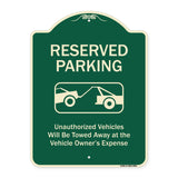 Reserved Parking Unauthorized Vehicles Will Be Towed Away At Owner Expense With Graphic
