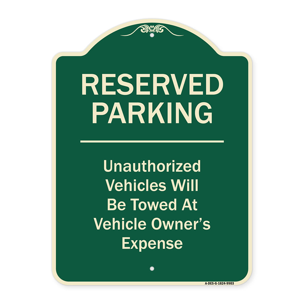 Reserved Parking Unauthorized Vehicles Will Be Towed At Vehicle Owner's Expense